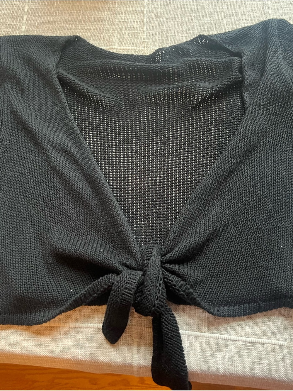 Black Knit Tie-Front Cropped Cardigan